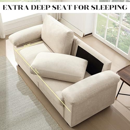 jonpony 71" W Loveseat Sofa, Modern Couch with Wide Armrests, Extra Deep Love Seats for Living Room, Overstuffed Lounge Sofa with Comfy Fabric, Removable Cover Spring Cushions, Beige 7