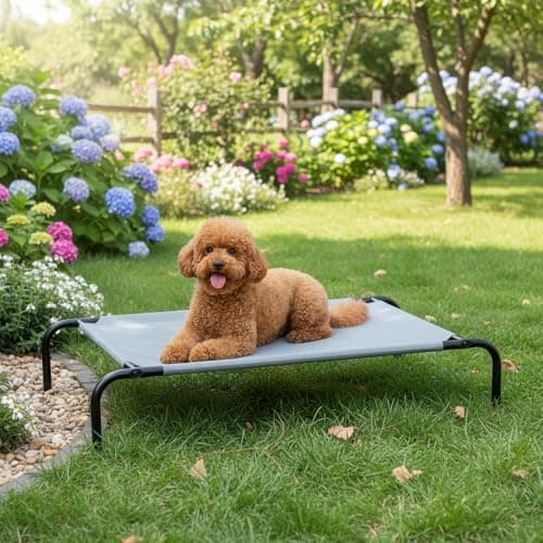 Amazon Basics Cooling Breathable Elevated Dog Bed with Durable Metal Frame, Medium, 43 x 26 x 7.5 Inch, Grey, Easy to Assemble 7