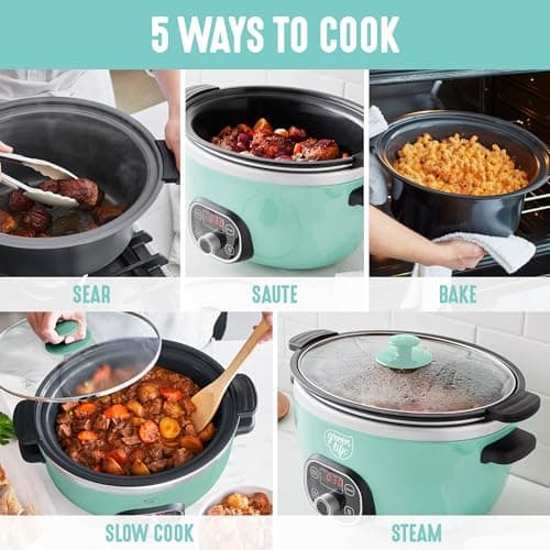 GreenLife 6QT Ceramic Slow Cooker, PFAS-Free, Programmable, Removable Healthy Nonstick Pot for Family Meals, Sear on Stovetop, Keep Warm, Digital Timer, Dishwasher Safe Crock, Turquoise 5