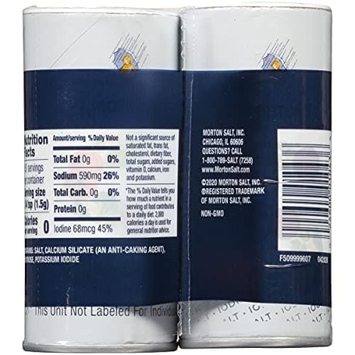Morton Iodized Salt Shaker, (8 oz) 2-pack, Supplies Iodide, Table Salt, Great for Camping, Pantry Essential 2