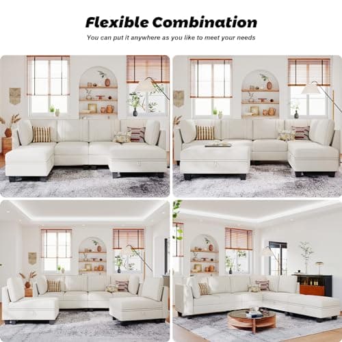 Belffin Sectional Couch with Storage Ottoman, Convertible U-Shape Sectional Couch for Living Room, Beige 6