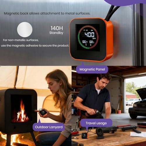Portable Carbon Monoxide Detector for Travel – Nexus Sensus 3-in-1 CO Detector with Temp & Humidity Monitor, UL-Compliant USB-C Rechargeable Alarm for RV, Hotel, Camping, Home(1, Orange) 5