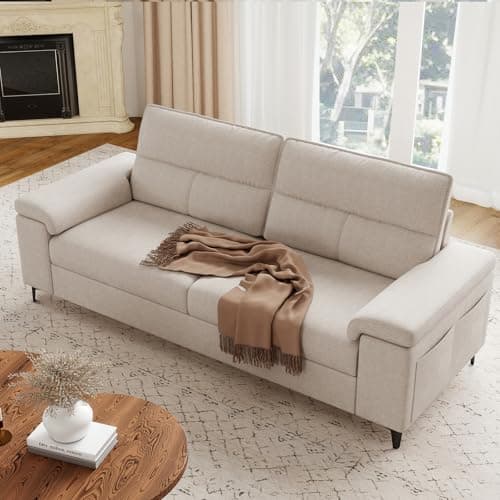 Upvilla 88.97" Modern Couches for Living Room, Deep Seat Sofa with 8”Cushion, Comfy 2-Seater Chenille Loveseat Sofa with Convertible Armrest, Removable Sofa Cover, High Leg (Beige)