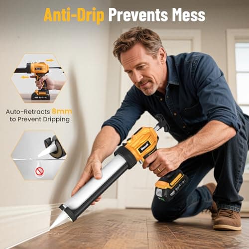 Uaoaii Electric Caulking Gun, Cordless Caulking Gun with 2x 2000mAh Batteries, 9Pcs Silicone Caulking Tools, 4 Adjustable Speeds, LED Light, 10OZ Battery Silicone Gun for Filling, Sealing (Yellow) 5