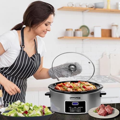 8-Quart Digital Programmable Slow Cooker with Timer - Small Kitchen Appliance for Family Dinners - Serves 10+ People - Heat Settings: Keep Warm, Low and High 6