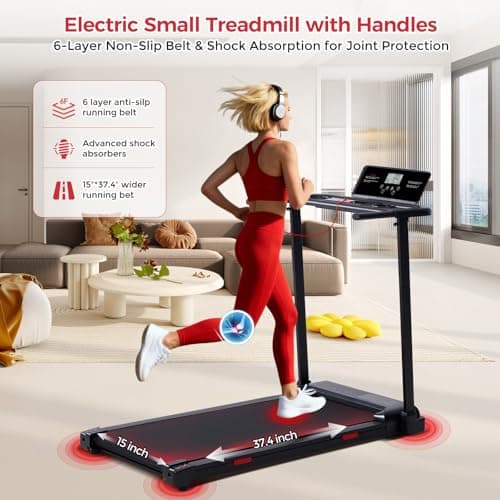 Portable Treadmill with Handles, 3.5HP Electric Small Treadmills for Home Small Spaces, 400LBS Walking Pad Treadmills with Handle Bar, Compact Running Treadmill for Home Office Apartment 7
