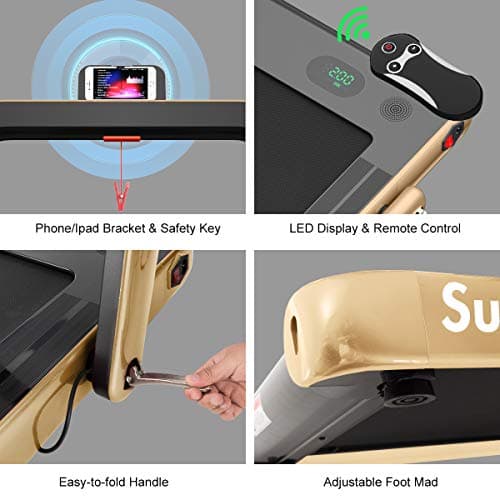 GYMAX Walking Pad, 2.25HP Foldable Treadmill with Smart App & Remote Control, Bluetooth LED Monitor, Small Spaces Compact Running Machine, Folding Portable Under Desk Treadmill for Home Office (Gold) 5