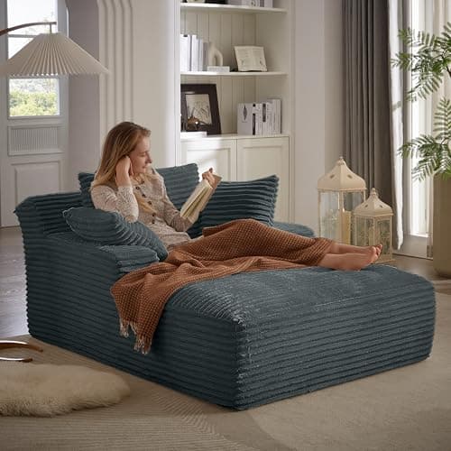 49.2" Full Foam Oversized Chaise Lounge Chair Cozy Cloud Couch, Modern Plush Corduroy Upholstered Sleeper Sofa Daybed with 3 Throw Pillows and Wide Armrest for Living Room, No Assembly Required