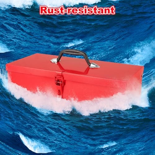 LOPYXBR 15 Inch Small Tool Box Red Tool Box Metal Tool Boxes with Metal Latch Closure & Handle 15x6x5 Inch Portable Tool Boxes Tool Storage Box 5