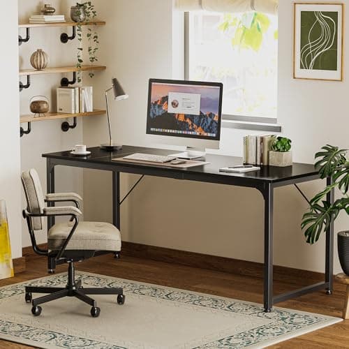 Huuger Computer Desk, 70 Inch Office Desk, Gaming Desk with Storage, Writing Desk Work Desk for Home Office, Study, Long Simple Desk, Large Legroom, Metal Frame, Black 7
