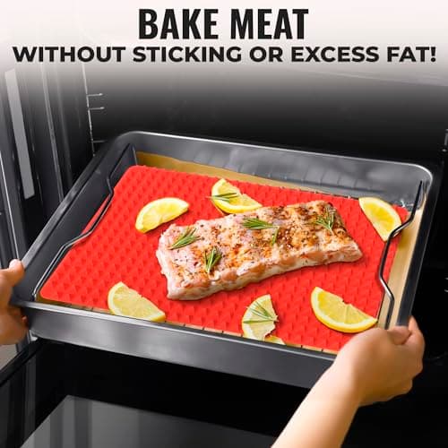 Red Silicone Baking Mat - 16x11.42" Non Stick Baking Mat With Fat Filtering Red Pyramid Design, Suitable for Oven & Microwave - Flexible & Easy-to-Clean Silicone Cooking Mats for Roasting, BBQ, Bacon 7