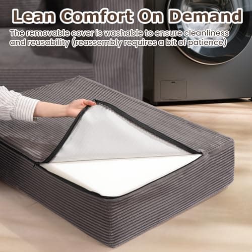 cidludto Convertible Sofa Bed, 3 in 1 Loveseat Folding Couch Bed Foldable - Boneless Couch & Floor Futon Sleeper, Corduroy Pull Out Sofa Bed with 4 Pillows for Living Room, Grey 6