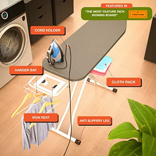 Xabitat Full Size Ironing Board 57" X 18" with Wall Mount Hanger, Full Metal Construction Iron Board, Built in Iron Caddy, Heat & Scorch Resistant Fabric, Cord Holder, Anti-Skid Feet, Heavy Duty 5