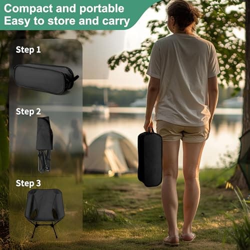 Lightweight Camping Chairs with Adjustable Height, Portable Camping Chairs for Adults with Carry Bag and Side Pockets, Folding Chairs for Outside for Camping, Beach, Fishing, Trip, Picnic (Black) 6