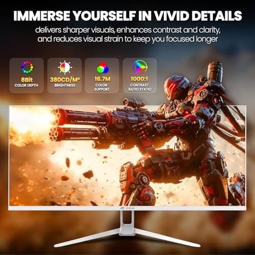 CRUA 34'' White Gaming Monitor, 165HZ/144HZ, WQHD(3440x1440P) IPS UltraWide Screen Computer Monitors with Built-in Speakers, Supports FreeSync, 120% sRGB, HDMI 2.0 & DP 1.4, Wall Mountable Installs 3