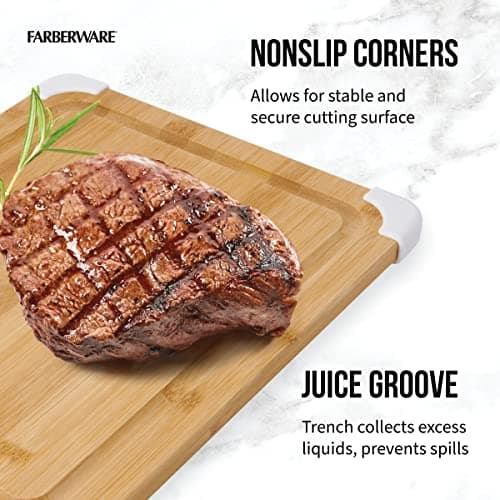 Farberware Nonslip Bamboo Cutting Board with Juice Groove, 11x14 Inch, White 5