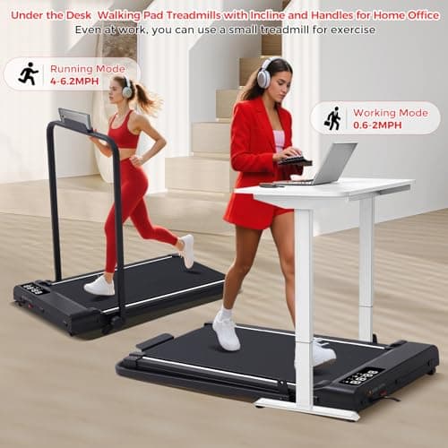 Portable Walking Pad with Incline and Handle Bar, 3.0HP Electric Treadmills for Home Small, 0.6-6.2MPH Compact Walking Pads Treadmills with Handles and Incline for Small Spaces, 320LB Capacity 7