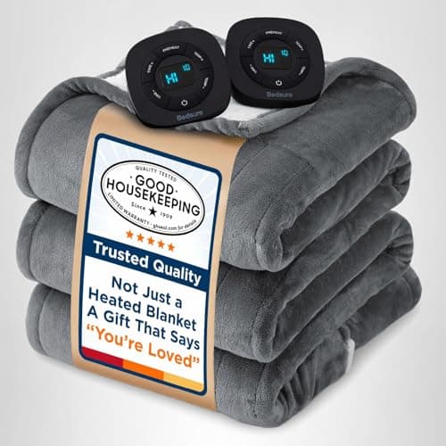 Bedsure Electric Blanket Queen Size - Dual Control Heated Blanket Queen, GentleSoft Fast Heating with 10 Time Settings & 10 Heat Settings, Warm Gift for Grandma (84x90 inches, Grey) 9
