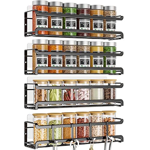Bunoxea Spice Rack Wall Mounted 4 Pack,Space-Saving Spice Organizer for Spice Jars and Seasonings,Screw or Adhesive Hanging Spice Rack Organizer for Your Kitchen Cabinet,Pantry Door,11.41x2.75x2.75in