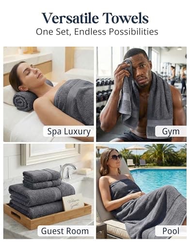 LANE LINEN 100% Cotton Bath Towels Set - 24 PCs - Durable, Quick Dry, Super Soft & Highly Absorbent - 4 Bath, 4 Fingertip, 6 Hand Towels, 8 Washcloths, 2 Bath Sheets - Perfect Family Set - Cool Grey 7