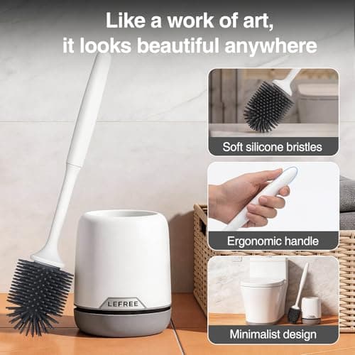 Lefree Silicone Toilet Brush and Holder, Bathroom Cleaner Brush Set, Non-Slip Handle Toilet Bowl Brush with TPR Soft Bristle, Wall Mounted/Floor Standing 5