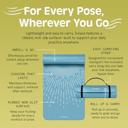 Retrospec Solana Yoga Mat 1" Thick w/Nylon Strap for Men & Women - Non Slip Exercise Mat for Home Yoga, Pilates, Stretching, Floor & Fitness Workouts, Blue Mist 5
