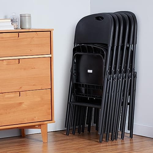 Amazon Basics Sturdy Foldable Plastic Chair, Portable, 350-Pound Capacity, Black, 6-Pack 6