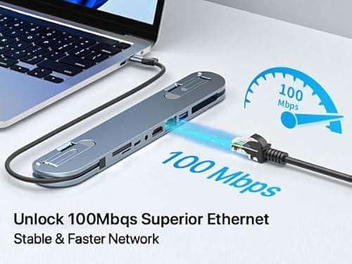 USB C Laptop Docking Station Stand, USB C Hub 7 in 1 Multiport Adapter with 4K HDMI, Gigabit Ethernet, USB A 3.0, PD 100W Charge, Universal Docking Stations for MacBook Pro/Air/Dell/HP/Surface/Lenovo 6