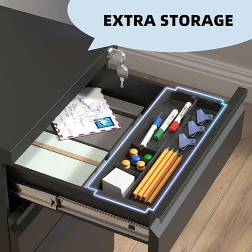 Guizeeopo Filing Cabinets for Home Office, Mobile File Cabinet with Lock, 3 Drawer Filing Cabinet for A4/Letter/Legal Size Folder, Fully Assembled Except Casters, Matte Black 6