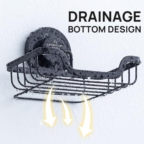 LEVERLOC Soap Dish, Soap Bar Holder for Shower Suction Cup Wall Mounted, Stainless Steel No-Drilling Removable Waterproof Sponge Holder for Bathroom Bathtub Kitchen Sink, Keep Dry, Black 7