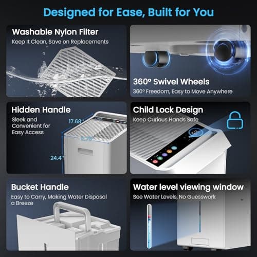 5,000 Sq.Ft Most Efficient Energy Star 2024 Dehumidifier,Vellgoo Max 120 Pint/D Compressor Dehumidifier for Basement with Drain Hose, Smart Humidity Control for Home, Large Rooms 6