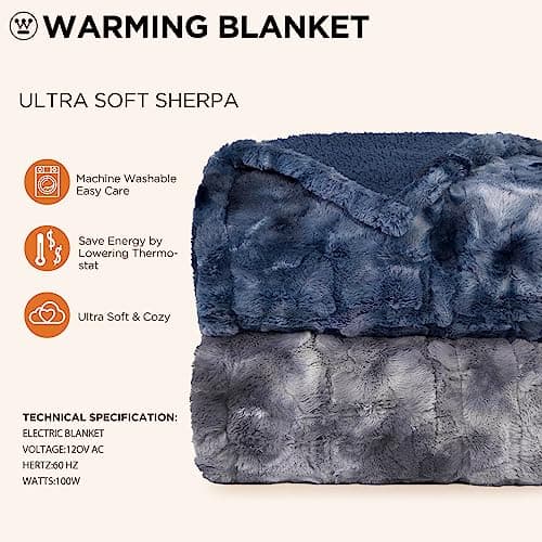 Westinghouse Electric Blanket Full, Faux Fur Heated Blanket with 10 Heating Levels & 1-12 Hours Auto Off, Soft Cozy Sherpa Heated Blanket Washable Blanket (80" x 84" Full Size, Grey) 6