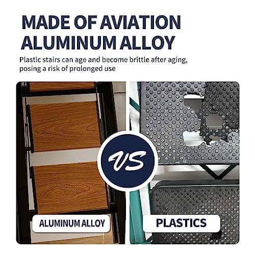 BEFITMACE 3 Step Ladder,Folding Step Stool with Aluminum Wide Pedal& Convenient Handgrip,330lbs Capacity Steel Ladder for Household and Office(Black &Woodgrain) 5