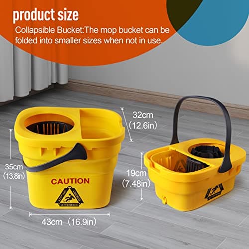 CLEANHOME Collapsible Mop Bucket on Wheels for Industrial Mop Cleaning, Side Press Wringer Combo Commercial Cleaning Caddy Plastic, Suitable for Wet mop,Sponge Mop,Grey 5