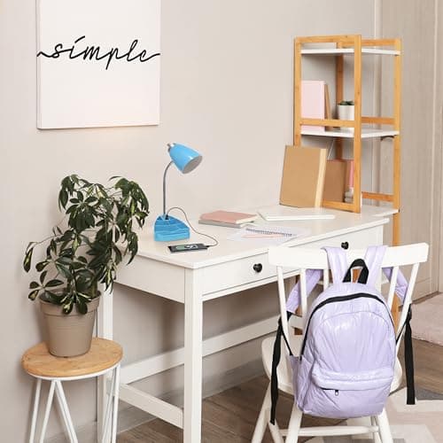 Simple Designs LD1056-BLU-LB 18.5" Gooseneck Organizer Desk Lamp with iPad Tablet Stand Book Holder and USB Port, with LED Bulb, Blue 5