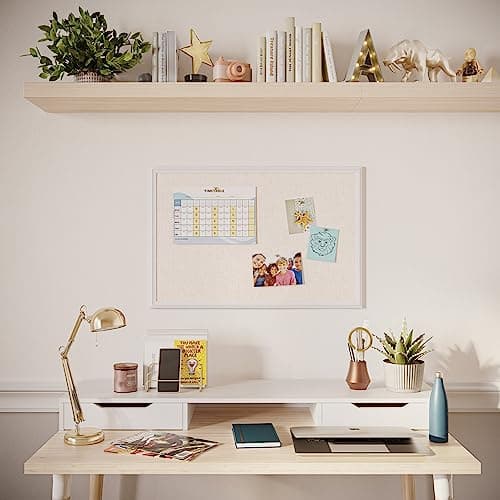 U Brands Farmhouse Linen Bulletin Board, 30" x 20", White Wood Frame, Wall Mounted Pin Board for Home Office, Classroom & Kitchen, Includes Push Pins 7