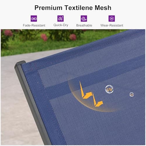 PURPLE LEAF Outdoor Chaise Lounge with Wheels for Outside 2 Pieces Aluminum Patio Lounge Chair with 5 Adjustable Position for Outdoor Beach Yard Pool Side Table Included Navy Blue 6