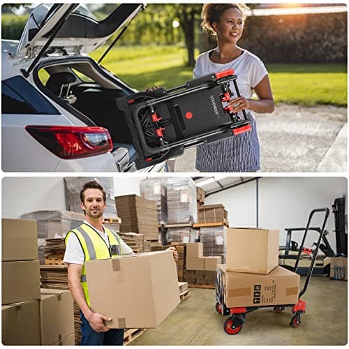 330LB Folding Hand Truck Heavy Duty Carrying, Combination of Four Wheels and Two Wheels Convertible Dolly Cart with Retractable Handle Dolly for Moving Office Carts. 6
