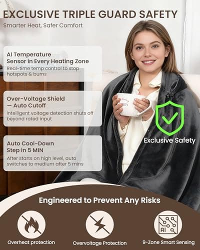 Cordless Heated Blanket with Hood, USB Battery Powered Heated Wearable Blanket with 9 Heating Zones, 20000 mAh Power Bank, 3 Levels, Portable Heated Throw Blanket, Heated Shawl (Warm Charcoal Gray) 5