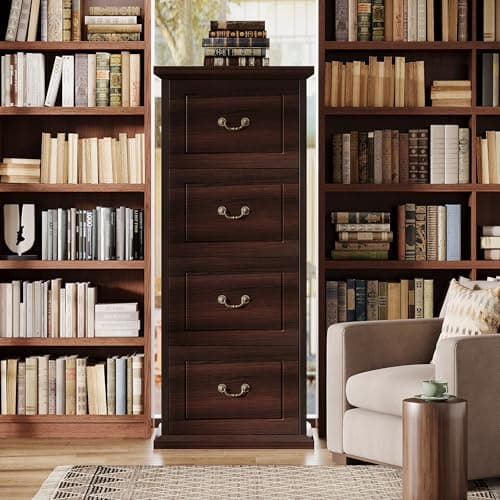 Tribesigns 4-Drawer File Filing Cabinet, Vertical File Cabinet Office Wood Filing Cabinet for A4 /Letter Size Narrow Tall File Storage for Honhe Office, Walnut 5