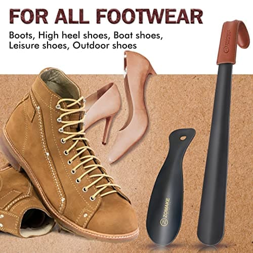 ZOMAKE Shoe Horn Long Handle for Seniors Men Women,Metal Long Shoehorn Boot Horn 16.5",Travel Small Shoe Spoon Helper for Kids 7.5" 5