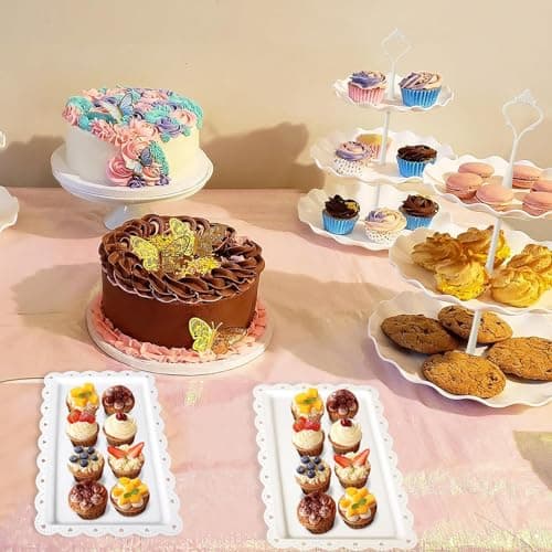 Mwellewm 7 Pcs Dessert Table Stand Set 2 Pcs 3-Tier Plastic Cupcake Stands 1 Pc Metal White Cake Stand for Party Cookie Tray Rack Serving Tray Display Tower for Wedding Baby Shower 7