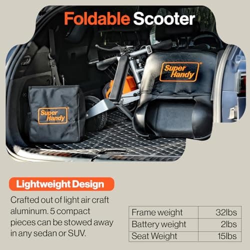 SuperHandy Passport Mobility Scooter - Foldable, 3 Wheel, Airline Travel Friendly - 13 Mile Range, Includes 2 Removable 48V Lithium-ion Batteries & Charger (330 Lbs) 6