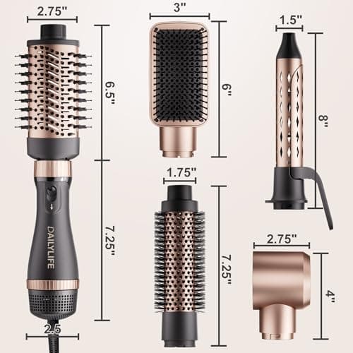 DAILYLIFE Blow Dryer Brush with 5 Attachments, Hot Air Brush Set for Straightening/Drying/Curling, Oval Brush, with Ionic Function and ALCI Safety Plug, UL Certification 7