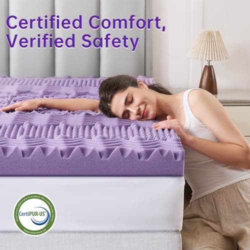 MUXHOMO 3 Inch 7-Zone Queen Mattress Topper, Egg Crate Memory Foam Mattress Topper Queen Size for Back Pain, Lavender Cooling Gel Infused Bed Pad, CertiPUR-US and Oeko-TEX Certification (60"×80") 7