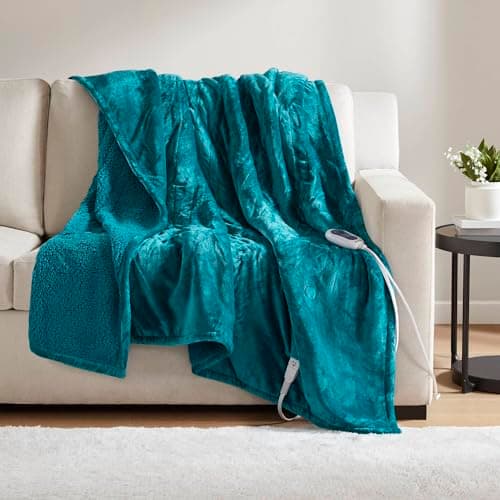 Beautyrest Heated Blanket, Electric Throw Blanket, Soft, Warm, Reversible Plush - Sherpa Heating Blanket Throw, 3 Heat Settings, 2 hr Auto Shut Off, Machine Washable, Oversized 60 in x 70 in, Teal