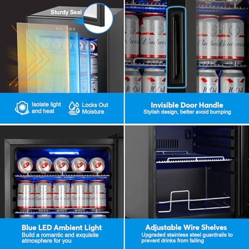 FoMup Beverage Refrigerator 17 inch Wide - 126 Can Beverage Cooler with Glass Door | Counter-Top/Freestanding Mini Beverage Beer Fridge | Temperature Memory | Invisible Door | Perfect for Soda, Beer 5