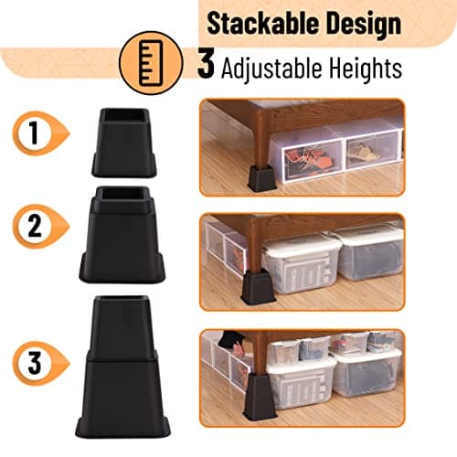 Mr. Pen- Adjustable Bed Risers, Furniture Risers, Set of 4 Risers, Elevation in Heights 3, 5 or 8 Inch, Table Riser, Risers for Bed Frame, Bed Height Risers, Bed Raiser, Bed Frame Riser, Desk Risers 6