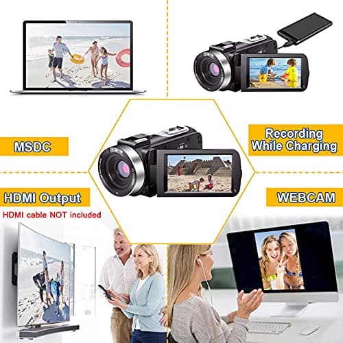 Video Camera Camcorder Full HD 1080P 30FPS 24.0 MP IR Night Vision Vlogging Camera Recorder 3.0 Inch IPS Screen 16X Zoom Camcorders Remote Control with 2 Batteries 5