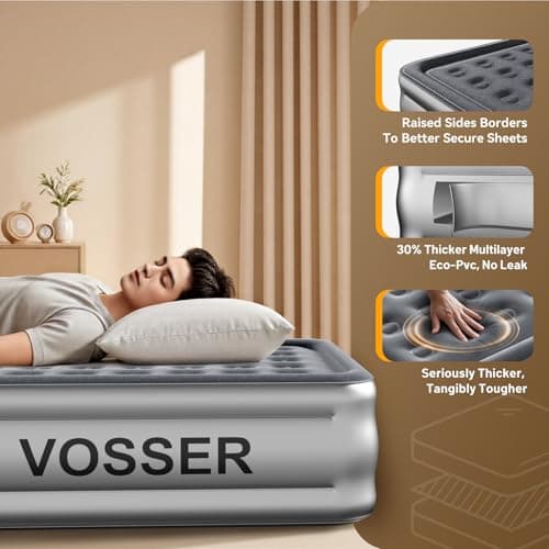 VOSSER Air Mattress Queen with Built in Pump,Blow Up Mattress in 3 Mins,18'' Raised Self Inflatable Mattress,Portable Airbed for Home,Floor&Travel,Queen Size Air Matress for Adults,660LB Max,Silver 6